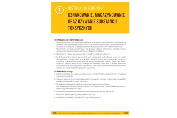 Instrukcja GMP GHP Oznakowanie magazynowanie oraz używanie